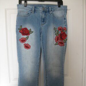 a.n.a. Jeans Embroidered Boho Roses Skinny Ankle Raw Released Hem sz 6